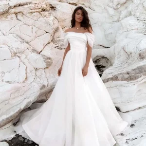 Abito da sposa con spalle scoperte mordern A-Line con cerniera Abito da sposa 2023 Corte dei treni Principessa BECHOYER NR270 Plus Size Vestido de Noiva