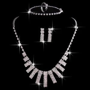 Set di Gioielli da Sposa con Cristalli, Orecchini, Bracciale, Anello e Collana