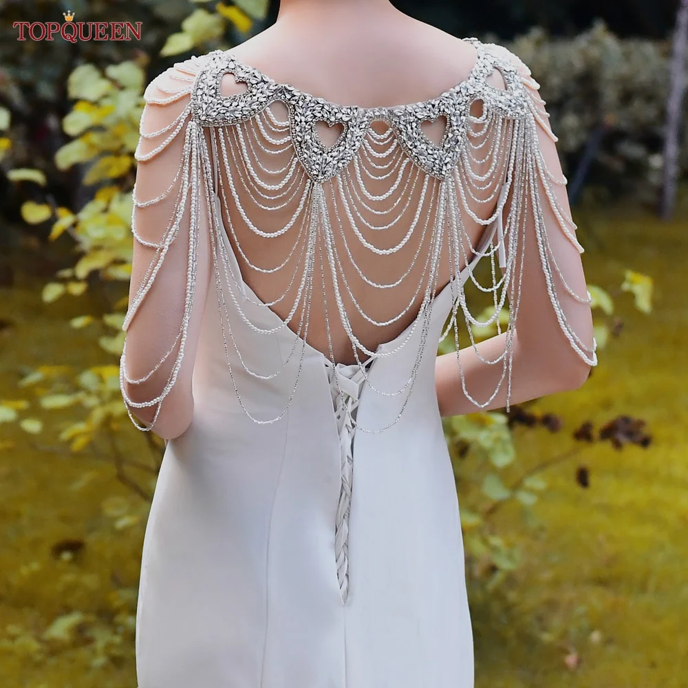 Accessori da sposa-Lussuosa catena a spalla brillante 2023 per abiti da sposa, avvolgente per feste nuziali con perline di cristallo, strass e frange di diamanti - immagine 5