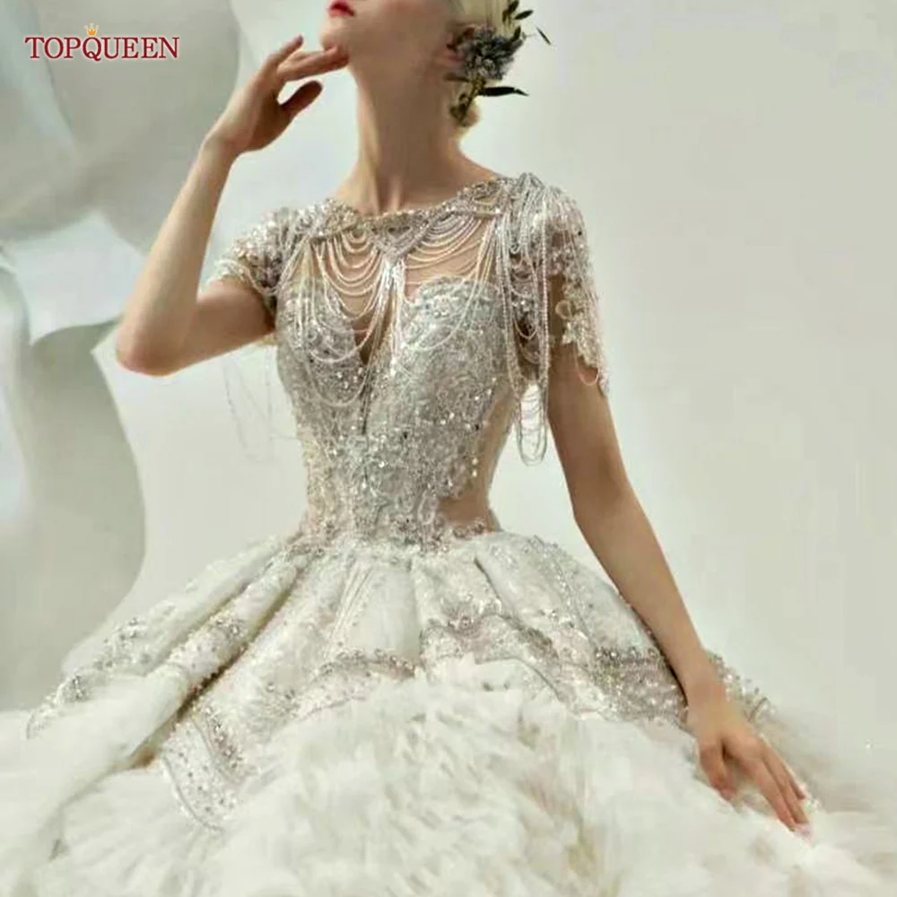 Accessori da sposa-Lussuosa catena a spalla brillante 2023 per abiti da sposa, avvolgente per feste nuziali con perline di cristallo, strass e frange di diamanti - immagine 8