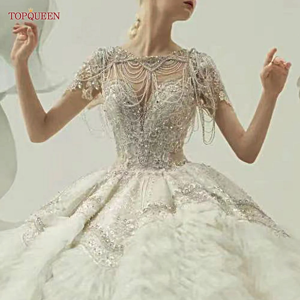 Accessori da sposa-Lussuosa catena a spalla brillante 2023 per abiti da sposa, avvolgente per feste nuziali con perline di cristallo, strass e frange di diamanti - immagine 3