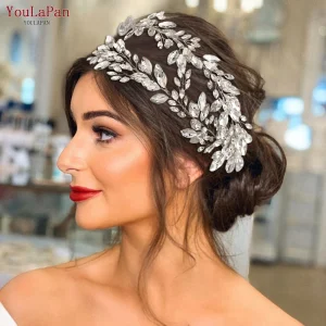 Fasce per capelli da sposa di lusso fatti a mano con cristalli a forma di fiore