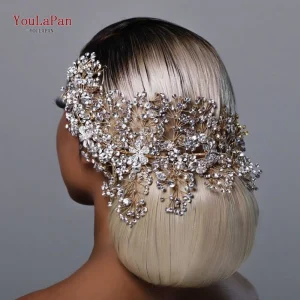 Fascia per capelli da sposa di lusso, acessori a forma di fiore fatta a mano con cristalli