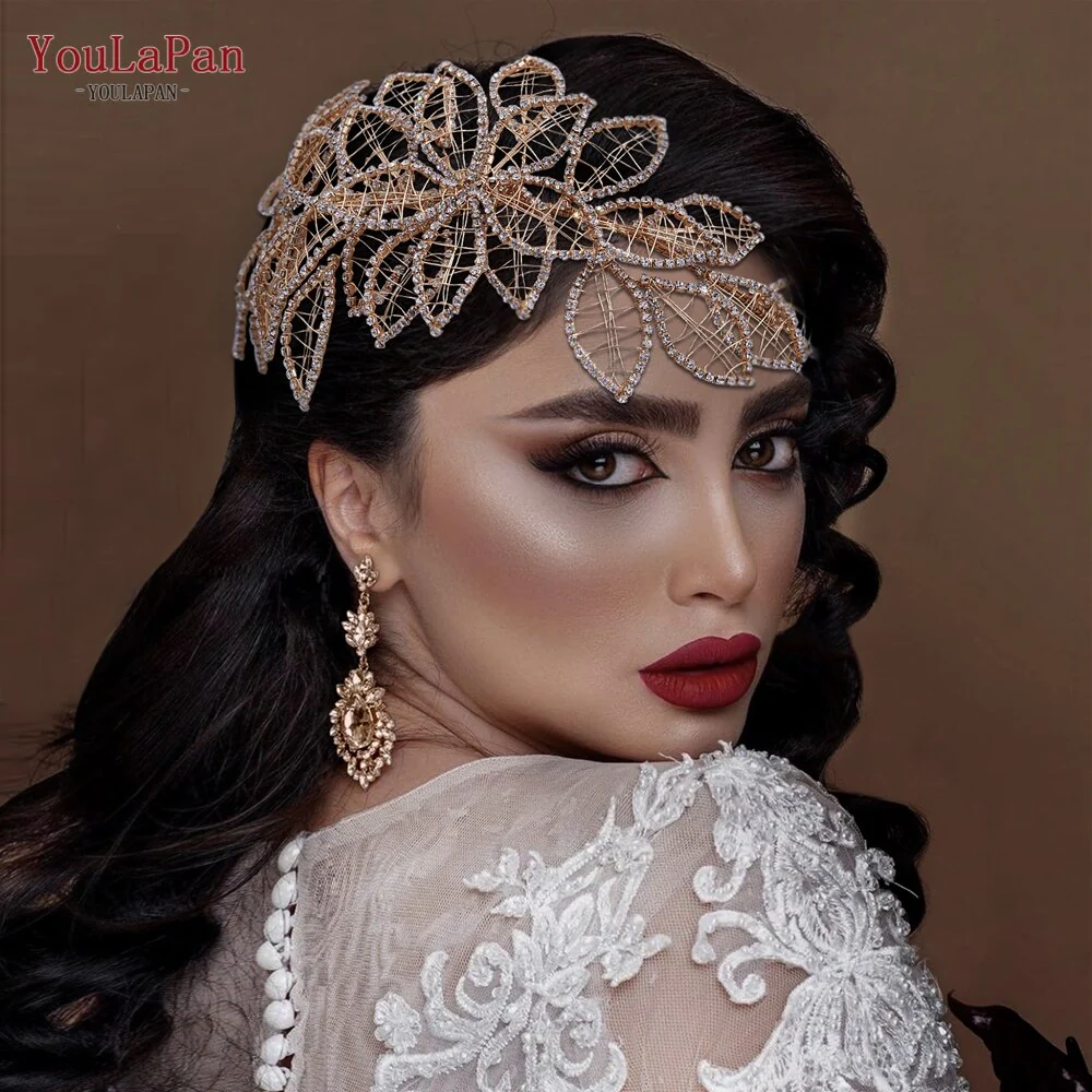 Fascia capelli sposa in strass fatti a mano a forma di grande fiore, copricapo di cristallo vuoto con zirconi per donne - immagine 8