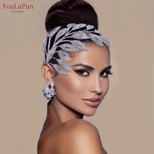 Accessori capelli sposa in cristallo di lusso con design a pianta e strass cristalli